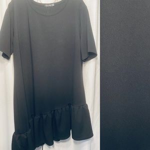 Asymmetrical Ruffled Black Plus Size Short Dress